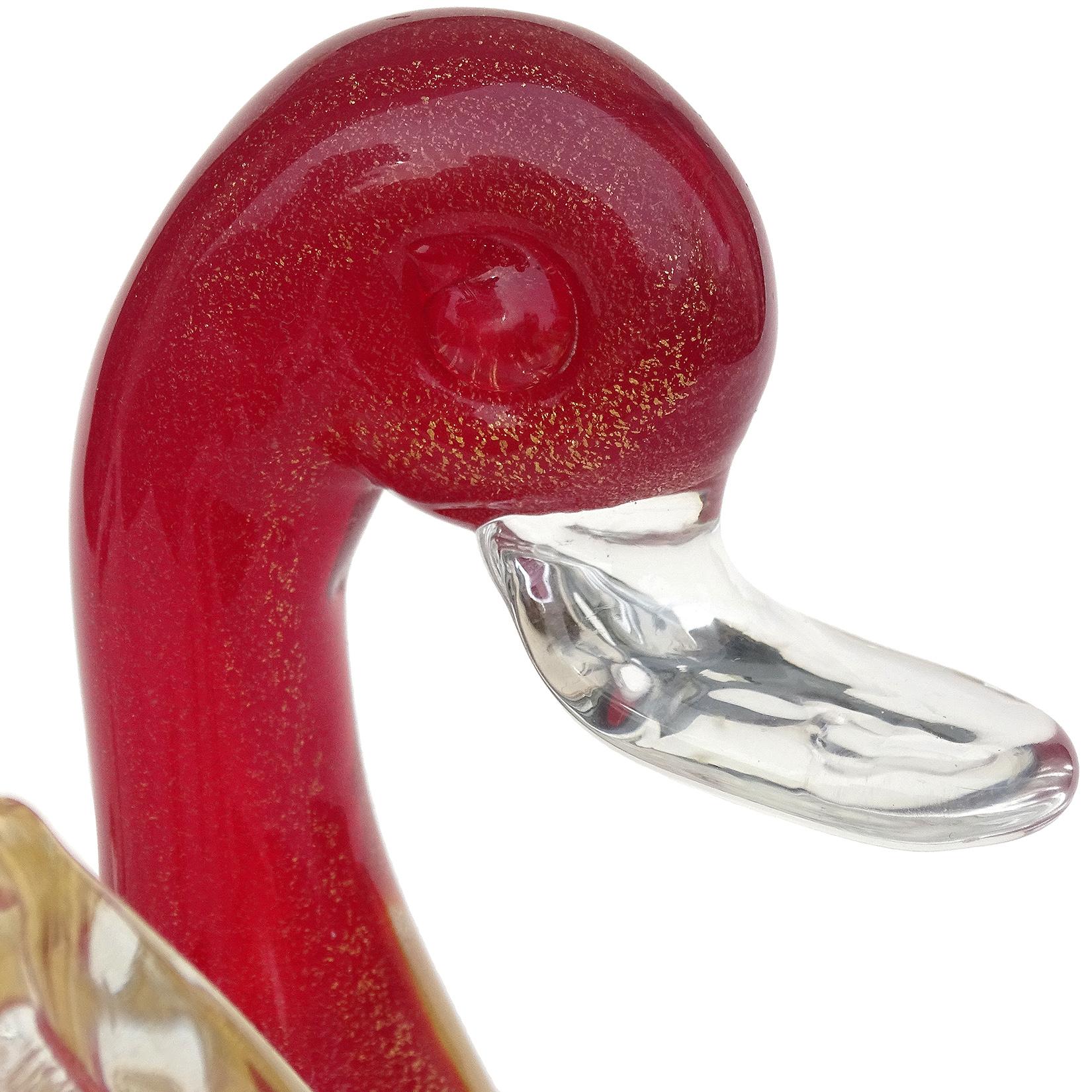 Seguso Vetri d'Arte Murano Rot Gold Flecken Italienische Kunst Glas Ente Vogel Figur (Moderne der Mitte des Jahrhunderts) im Angebot