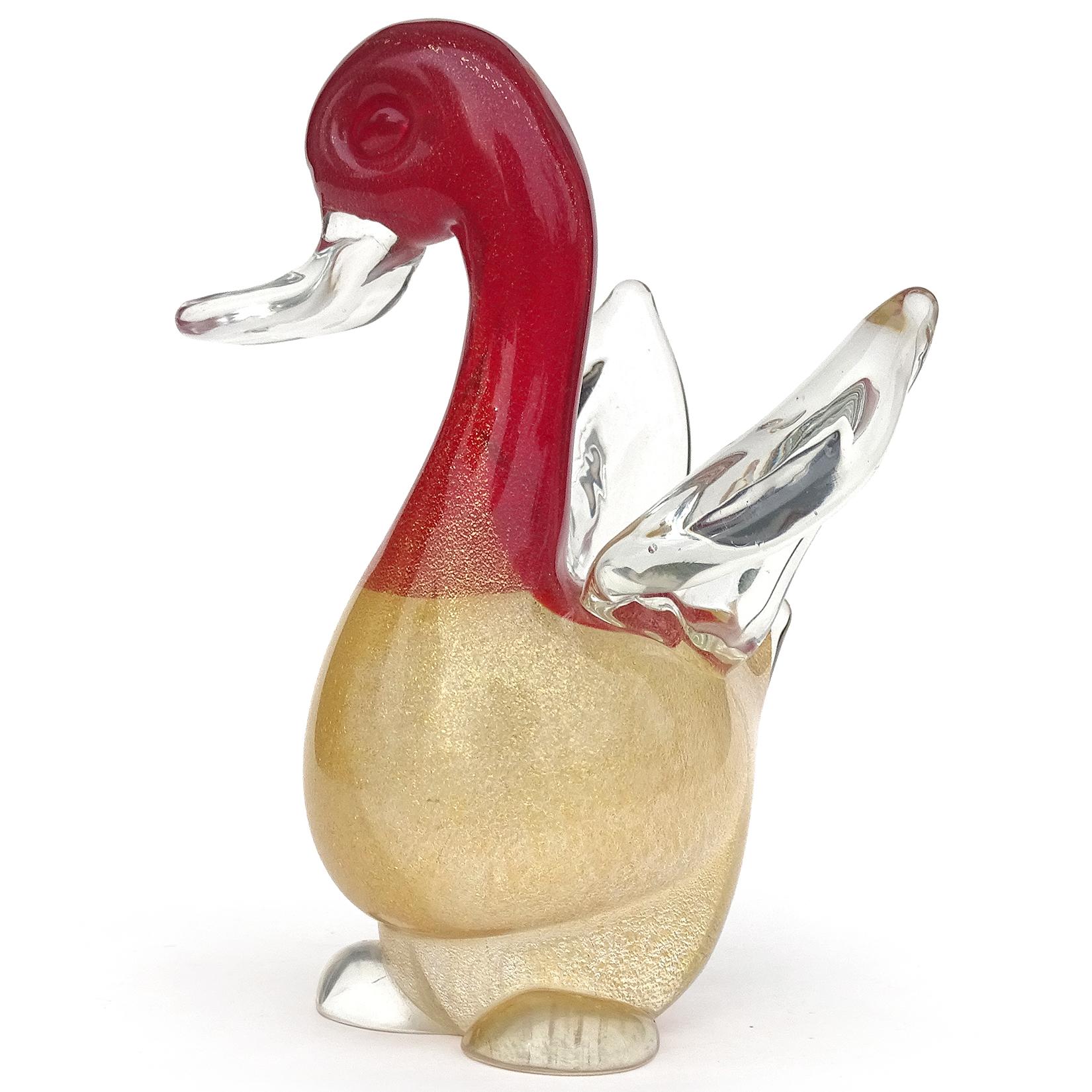 Seguso Vetri d'Arte Murano Rot Gold Flecken Italienische Kunst Glas Ente Vogel Figur (Handgefertigt) im Angebot
