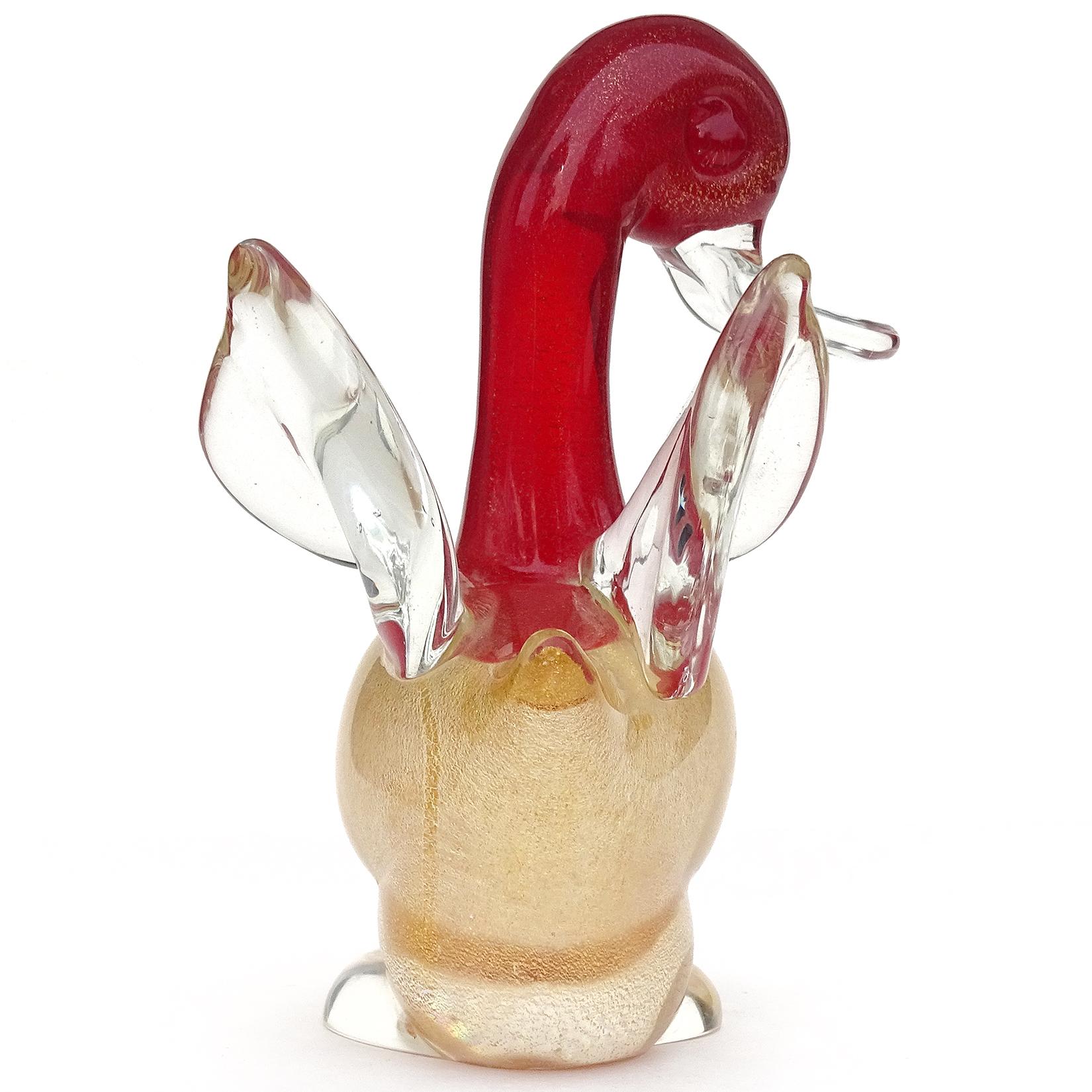 Seguso Vetri d'Arte Murano Rot Gold Flecken Italienische Kunst Glas Ente Vogel Figur (20. Jahrhundert) im Angebot