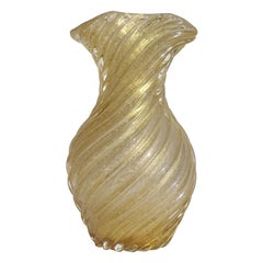 Seguso Vetri d'Arte Murano Champagne Gold Flecks Italian Art Glass Flower Vase