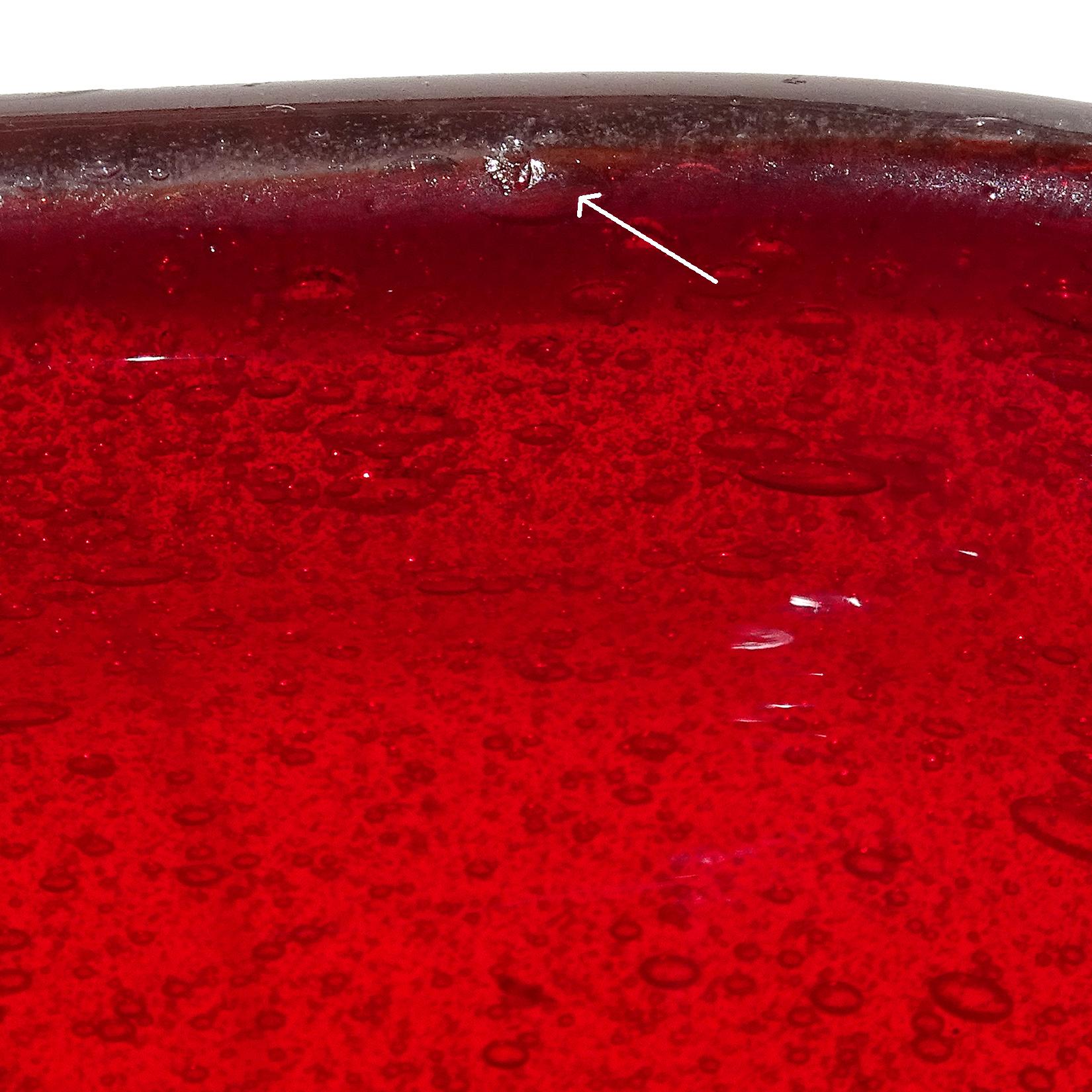 Seguso Vetri d'Arte Murano Red Pulegoso Bubbles Italian Art Deco Glass Dish Bowl 1