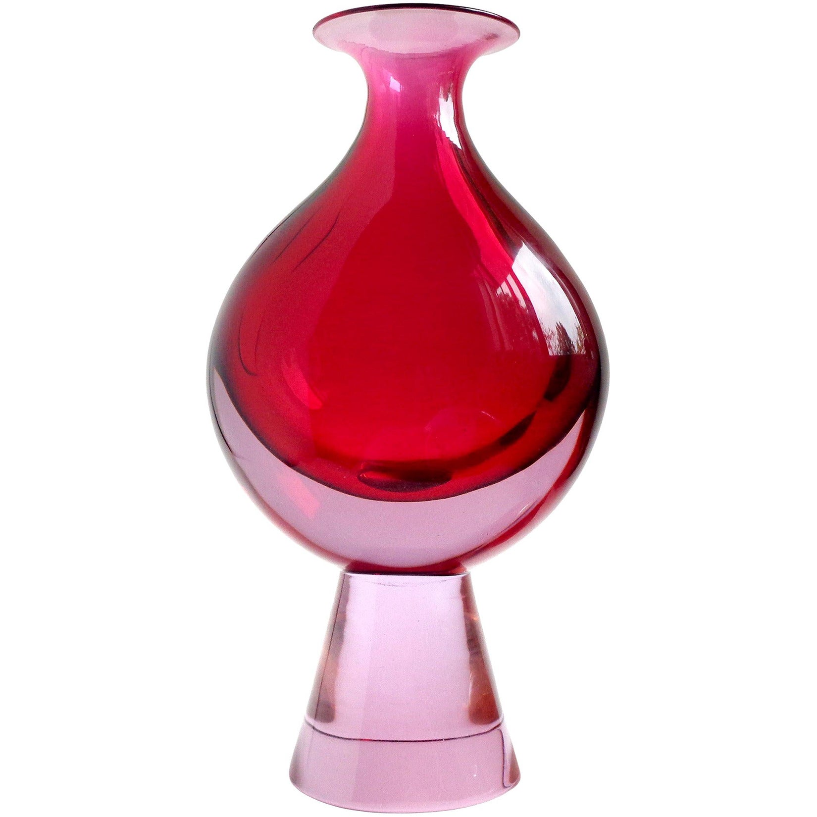 Seguso Vetri d'Arte Murano Red Purple Alexandrite Italian Art Glass Flower Vase
