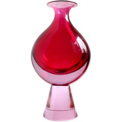 Seguso Vetri d'Arte Murano Red Purple Alexandrite Italian Art Glass Flower Vase