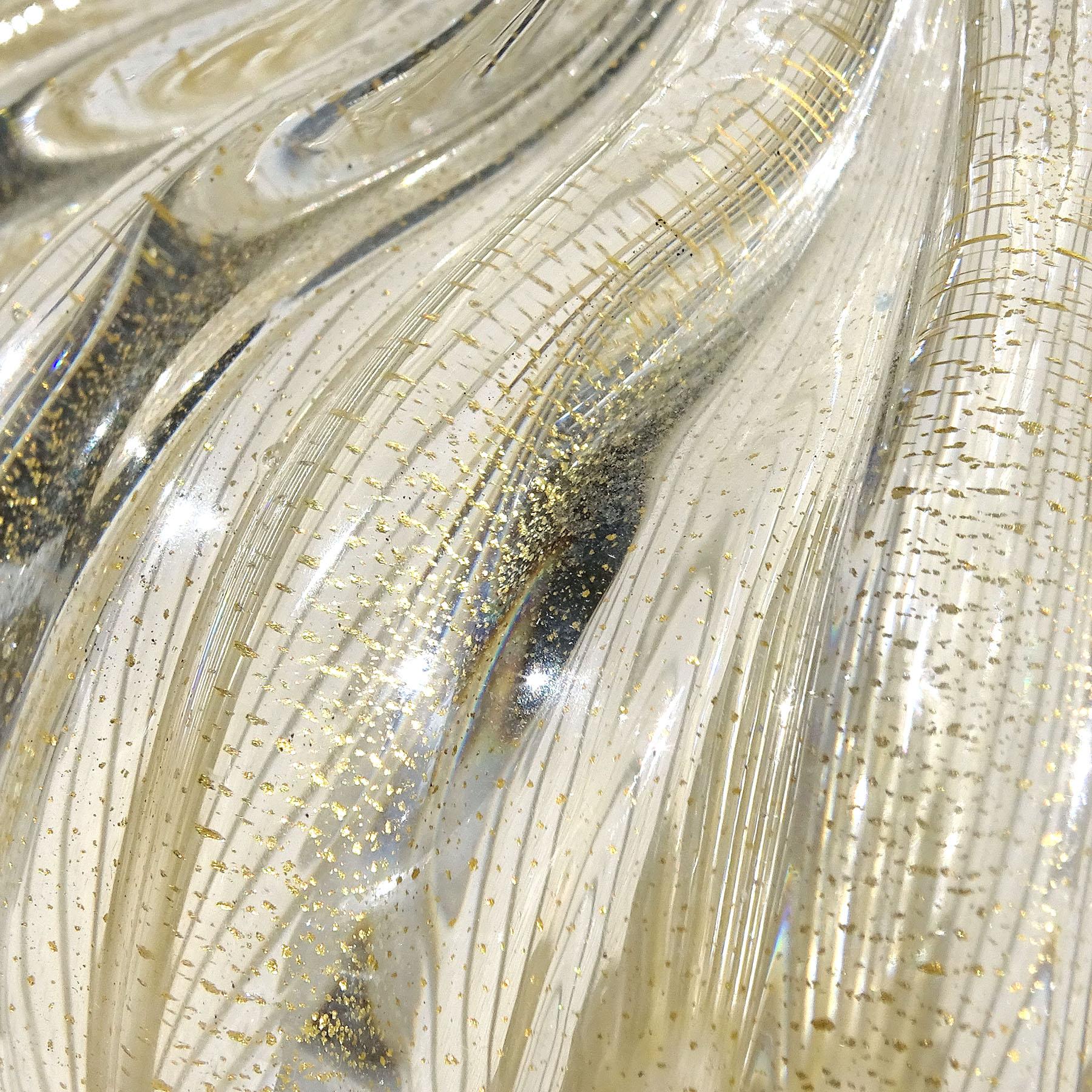 20th Century Seguso Vetri d'Arte Murano Signed Gold Flecks Italian Art Glass Flower Vase