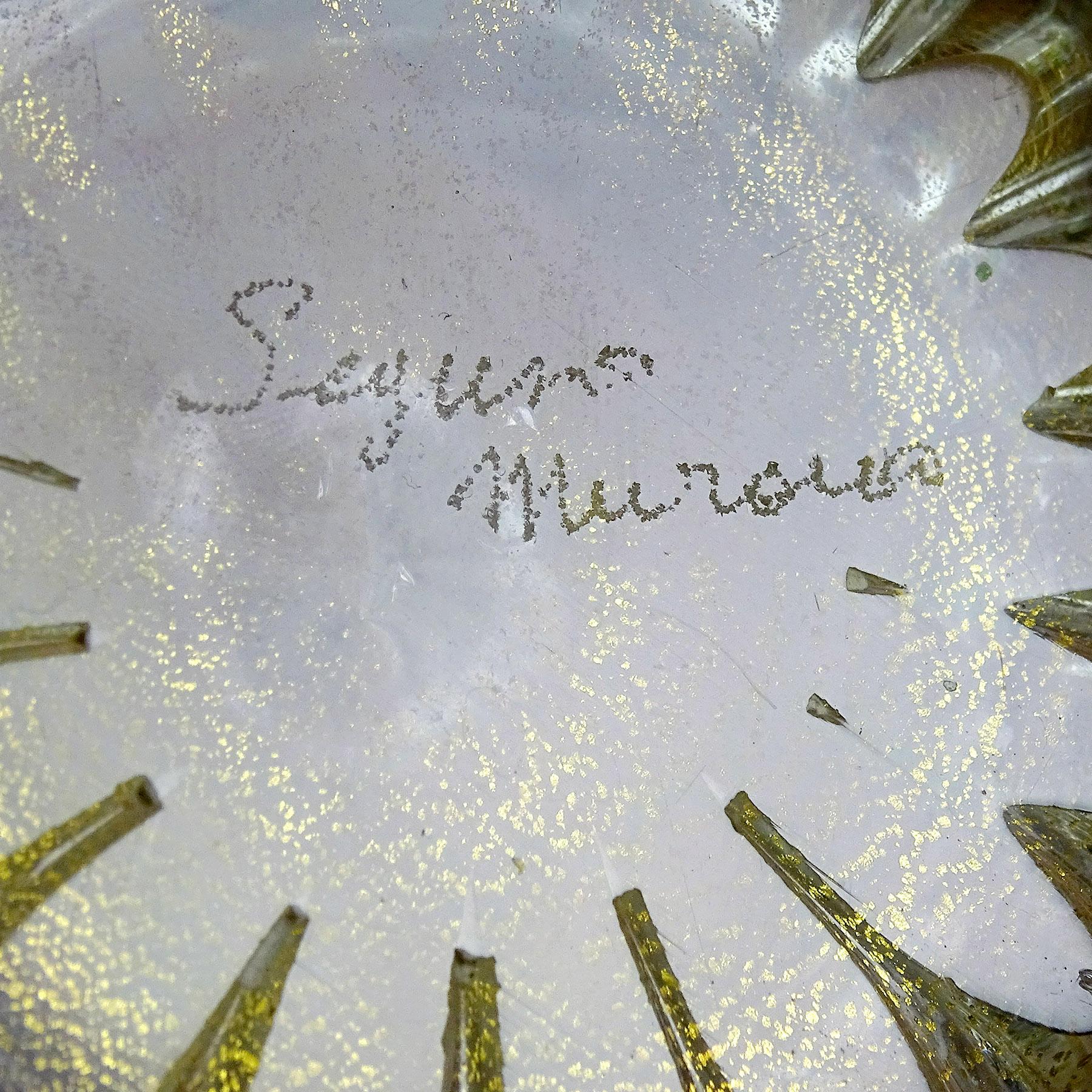 Crystal Seguso Vetri d'Arte Murano Signed Gold Flecks Italian Art Glass Flower Vase