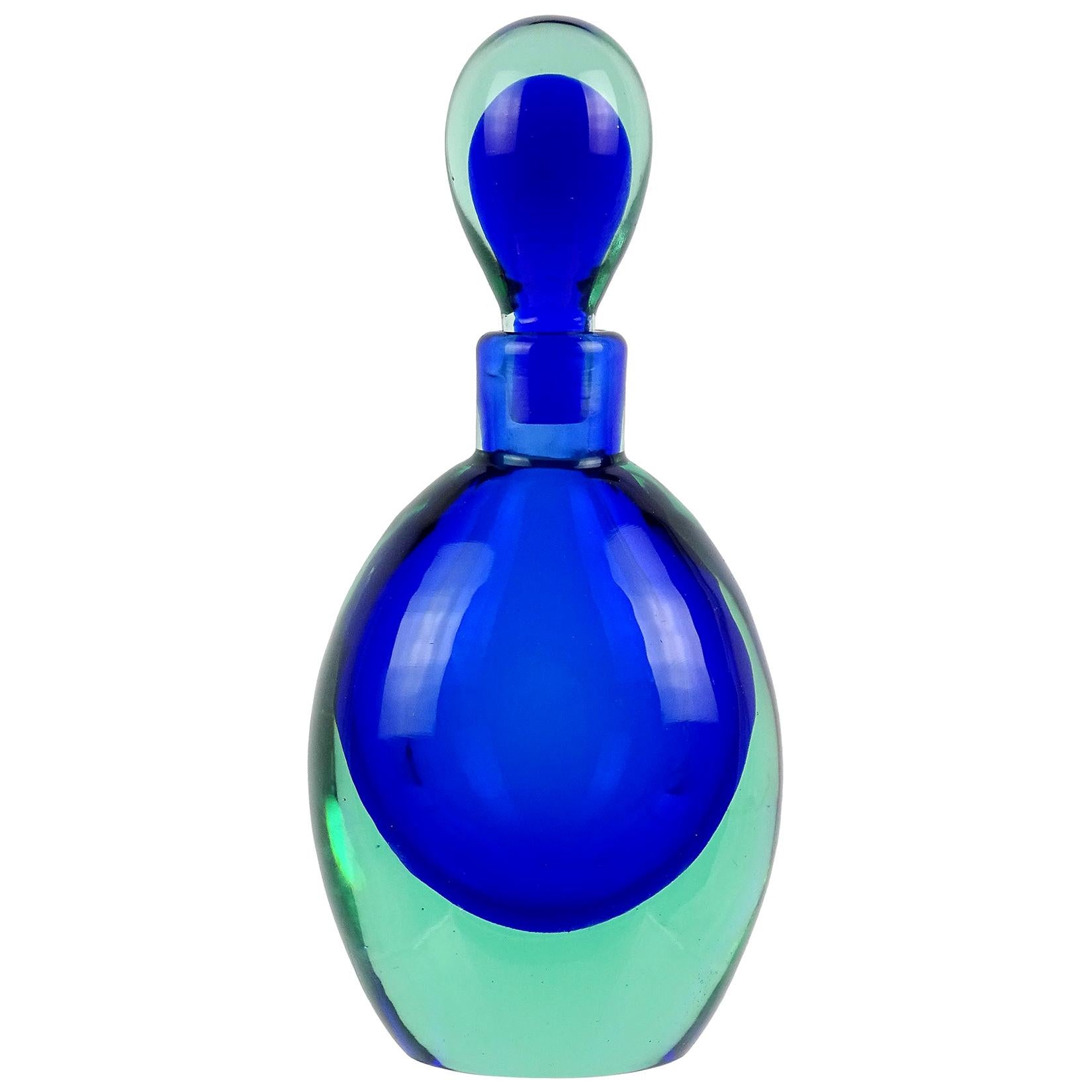 Seguso Vetri d'Arte Murano Sommerso Blue Aqua Italian Art Glass Perfume Bottle