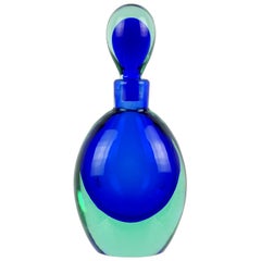 Vintage Seguso Vetri d'Arte Murano Sommerso Blue Aqua Italian Art Glass Perfume Bottle