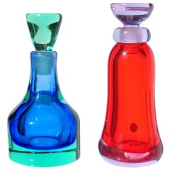 Seguso Vetri d'Arte Murano Sommerso Blue Red Italian Art Glass Perfume Bottles