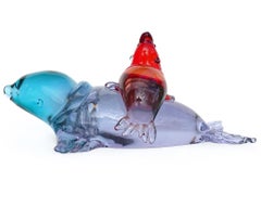 Seguso Vetri d'Arte Murano Sommerso Blu Rosso Italiano Vetro d'Arte Sigilli Scultura