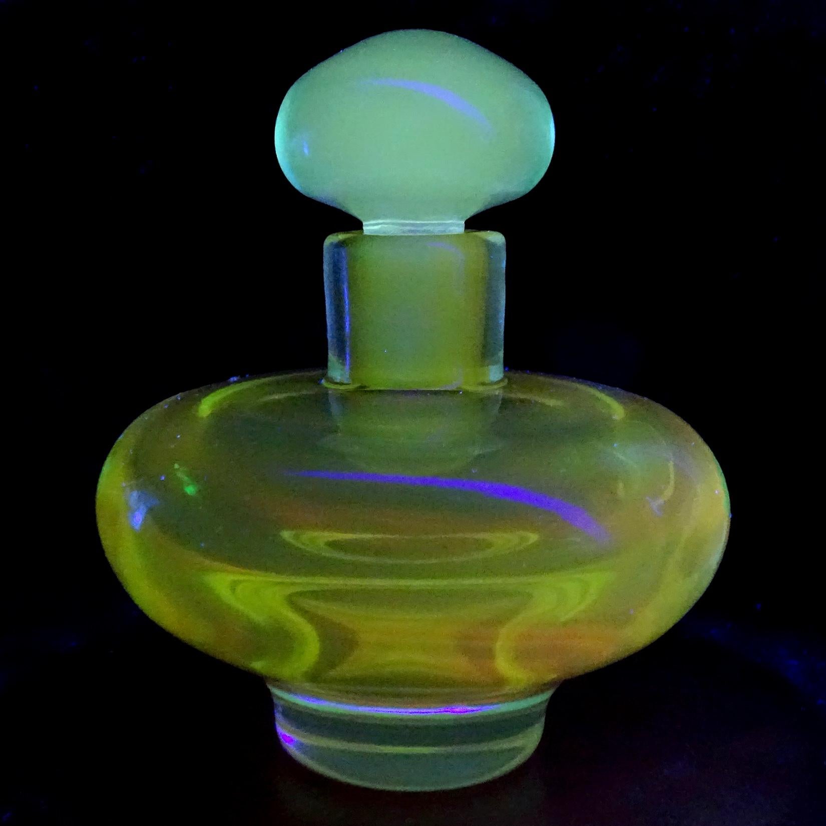 20th Century Seguso Vetri d'Arte Murano Sommerso Blue Yellow Italian Art Glass Perfume Bottle