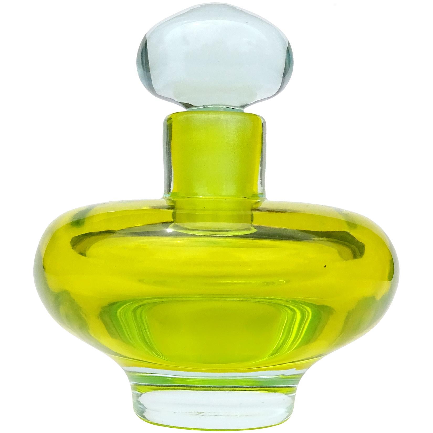 Seguso Vetri d'Arte Murano Sommerso Blue Yellow Italian Art Glass Perfume Bottle