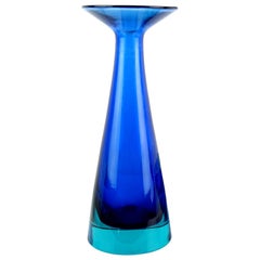 Seguso Vetri d'Arte Murano Sommerso Cobalt Blue Italian Art Glass Flower Vase