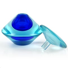 Seguso Vetri d'Arte Murano Sommerso Cobalt Blue Italian Art Glass Perfume Bottle