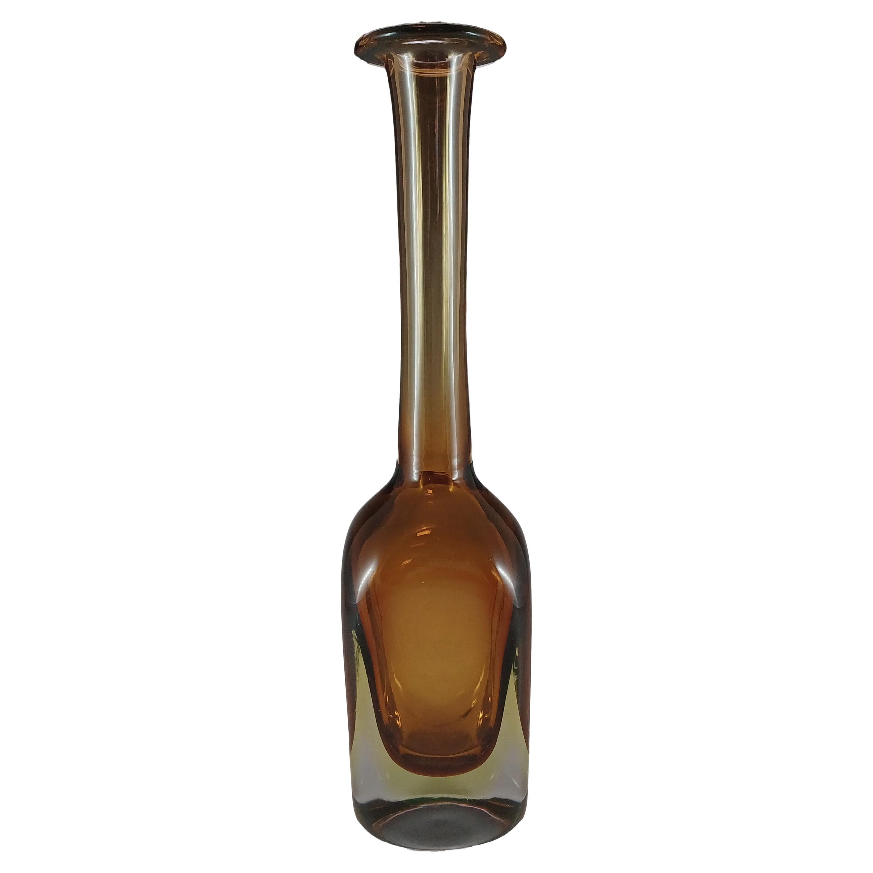 Seguso Vetri d'Arte Murano Sommerso Uranium Glass Bottle Vase - Pinzoni