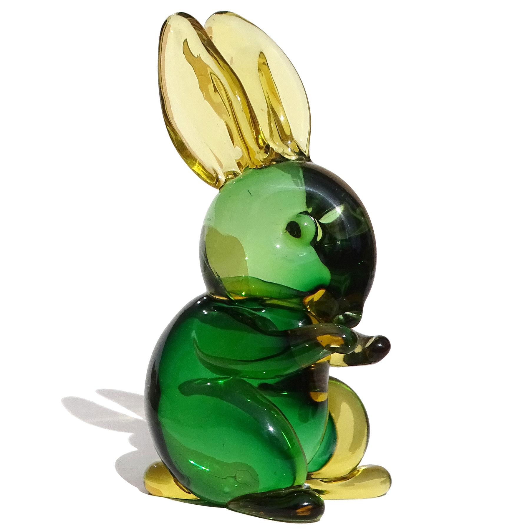 Seguso Vetri d'Arte Murano Sommerso Gelb Italienische Kunst Glas Hase Figur (Art déco) im Angebot
