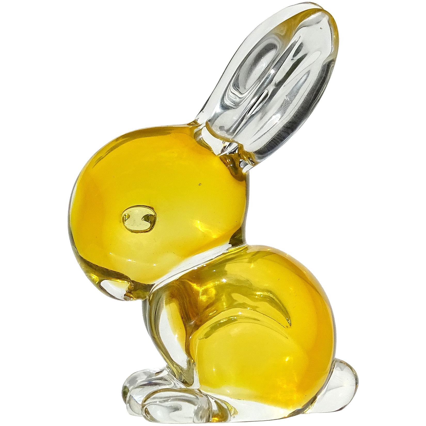 Art Deco Seguso Vetri d'Arte Murano Sommerso Yellow Italian Art Glass Bunny Rabbit Figure