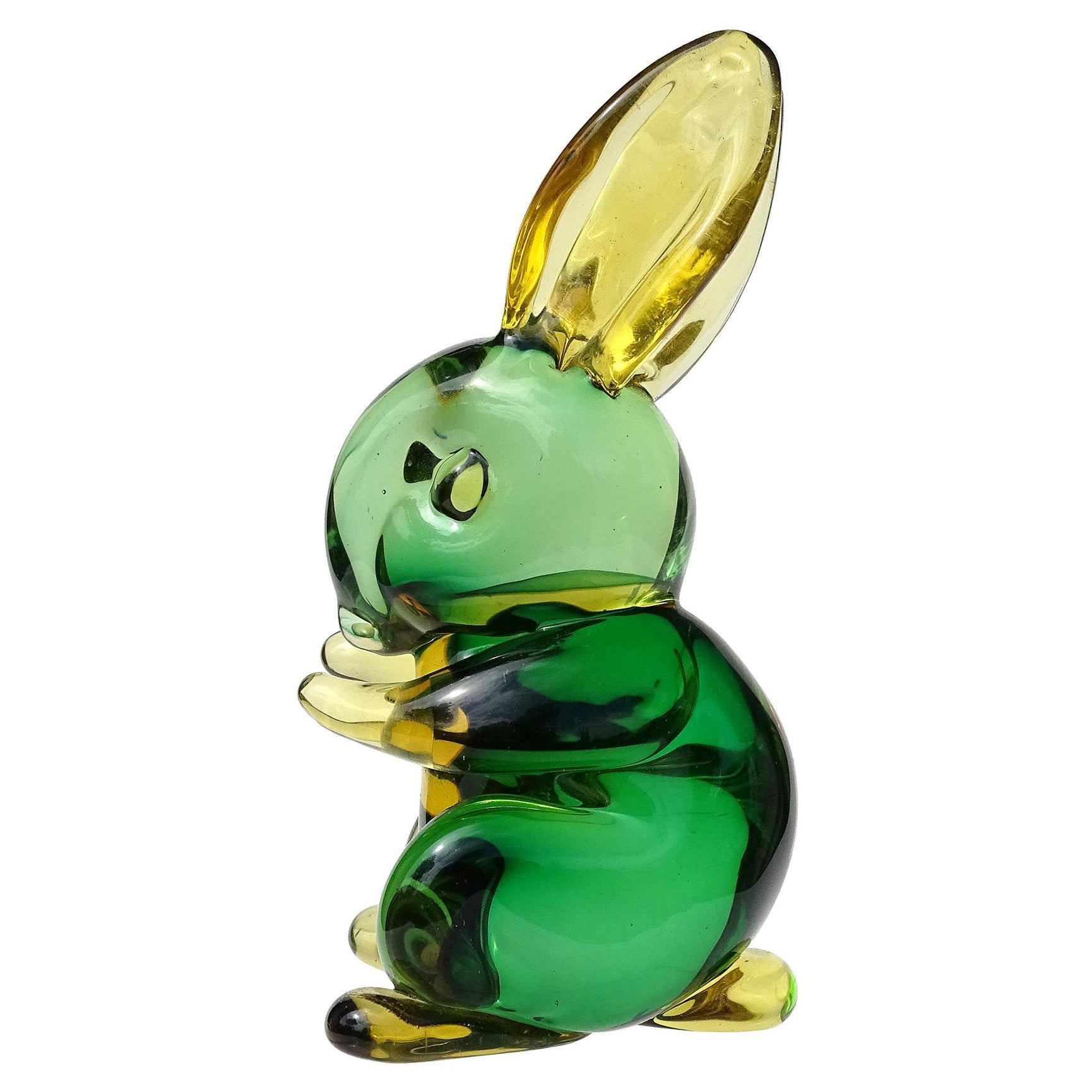 Seguso Vetri d'Arte Murano Glass Sommerso Giallo Figura di Coniglio in Vetro d'Arte Italiana