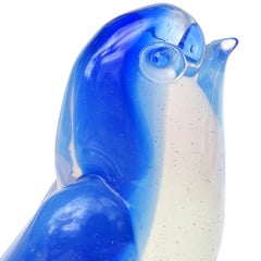 Seguso Vetri d'Arte Murano Vintage Blue Opal White Italian Art Glass Bird Figure