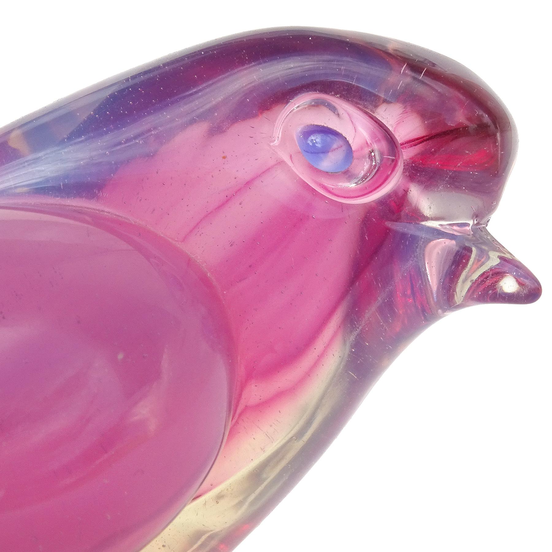 Mid-Century Modern Seguso Vetri d'Arte Murano Vintage Pink Opal Black Italian Art Glass Bird Figure