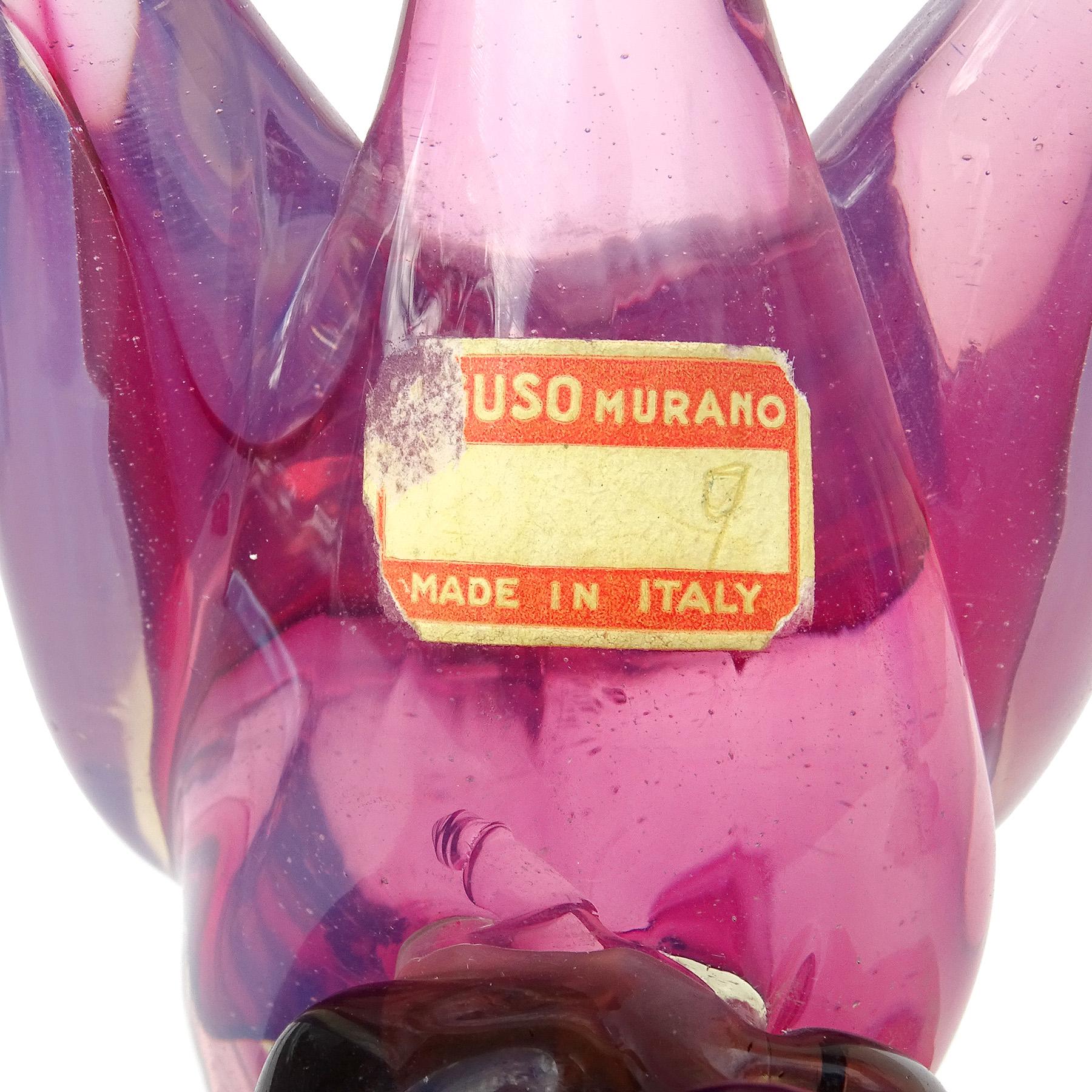 20th Century Seguso Vetri d'Arte Murano Vintage Pink Opal Black Italian Art Glass Bird Figure
