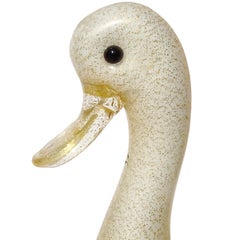 Seguso Vetri d'Arte Murano White Gold Flecks Italian Art Glass Baby Duck Figure