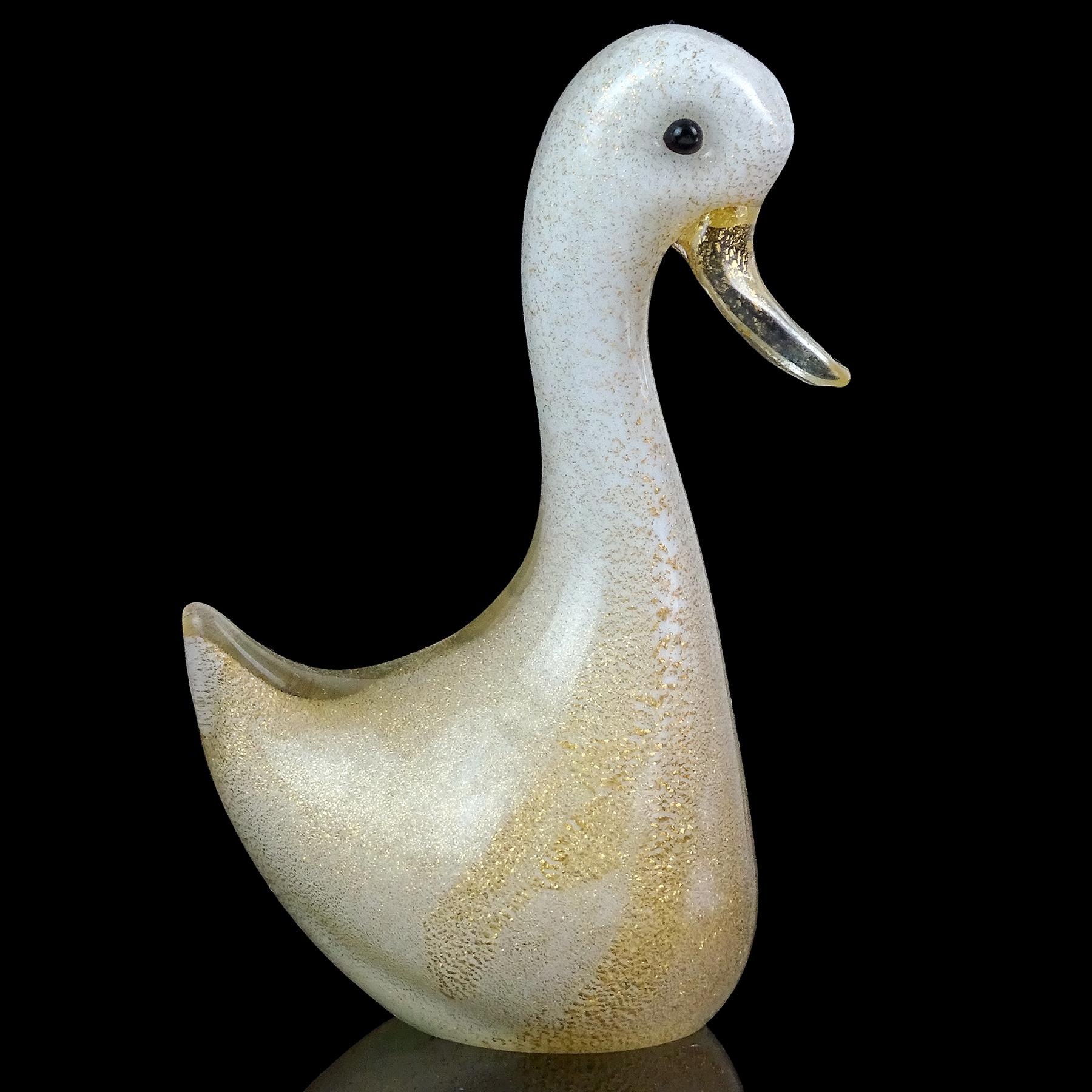 Seguso Vetri d'Arte Murano Blanco Motas de Oro Arte Italiano Figura de Pato Bebé Hecho a mano en venta
