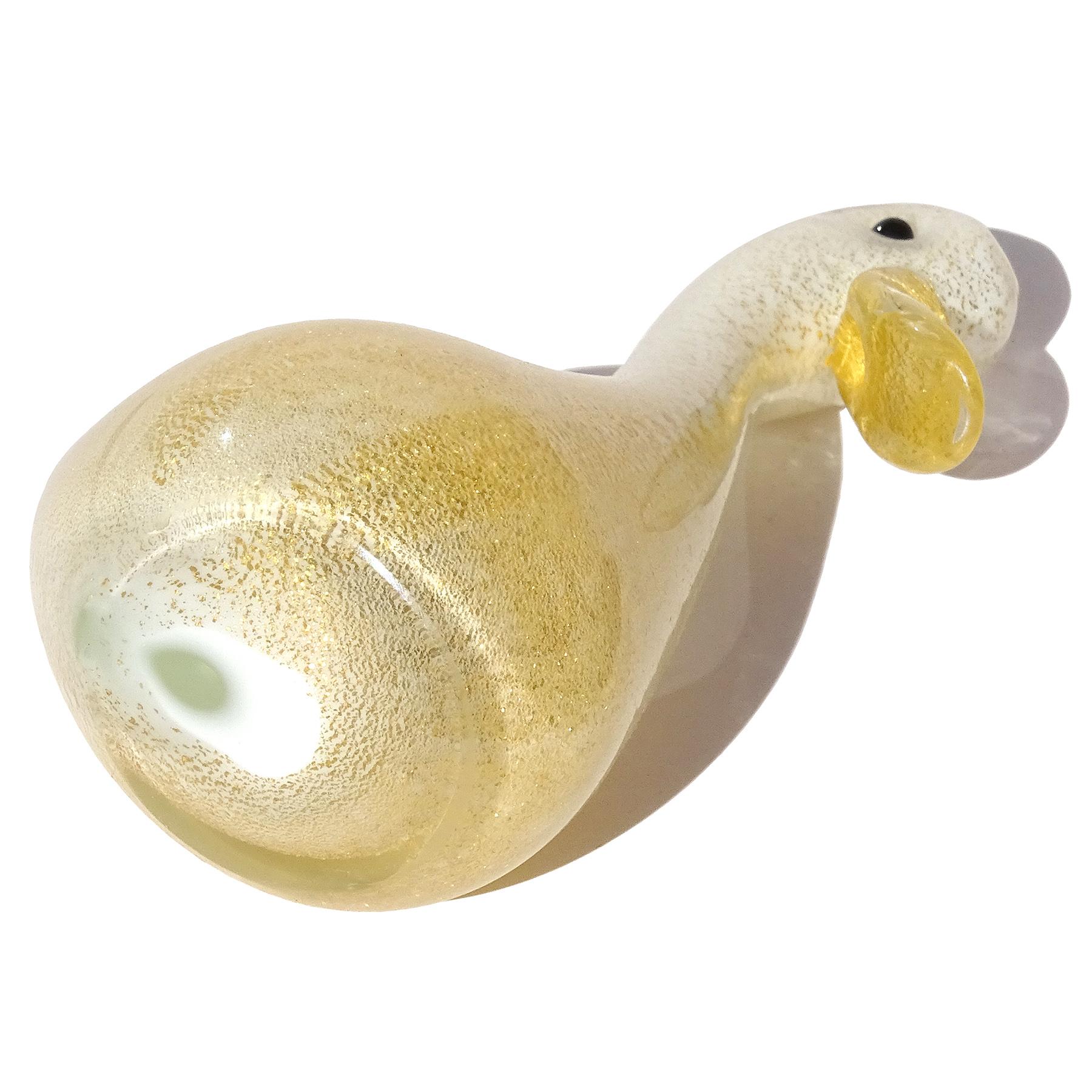 20th Century Seguso Vetri d'Arte Murano White Gold Flecks Italian Art Glass Baby Duck Figure For Sale