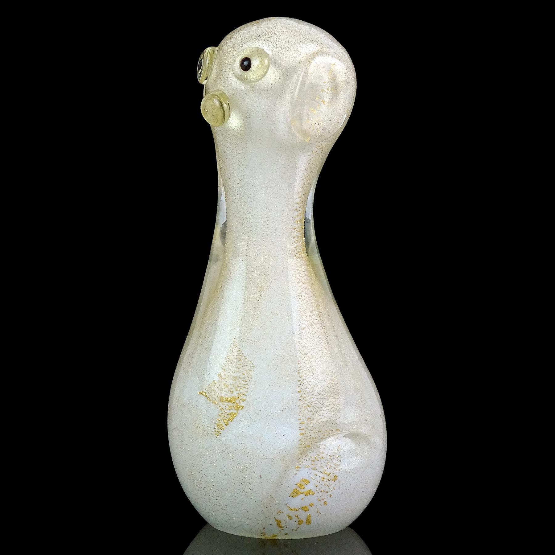 Mid-Century Modern Seguso Vetri d'Arte Murano White Gold Flecks Italian Art Glass Dog Figurine For Sale