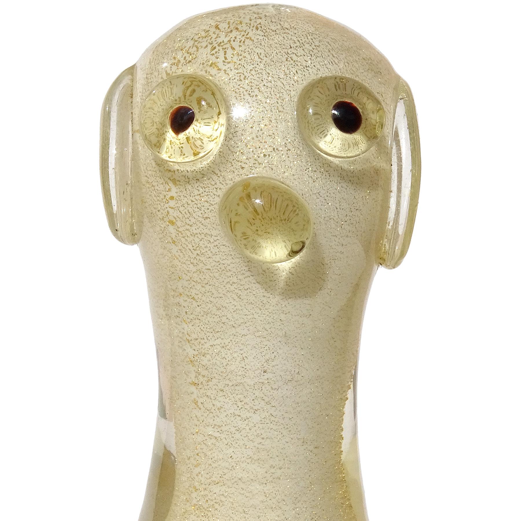 Seguso Vetri d'Arte Murano White Gold Flecks Italian Art Glass Dog Figurine In Good Condition For Sale In Kissimmee, FL