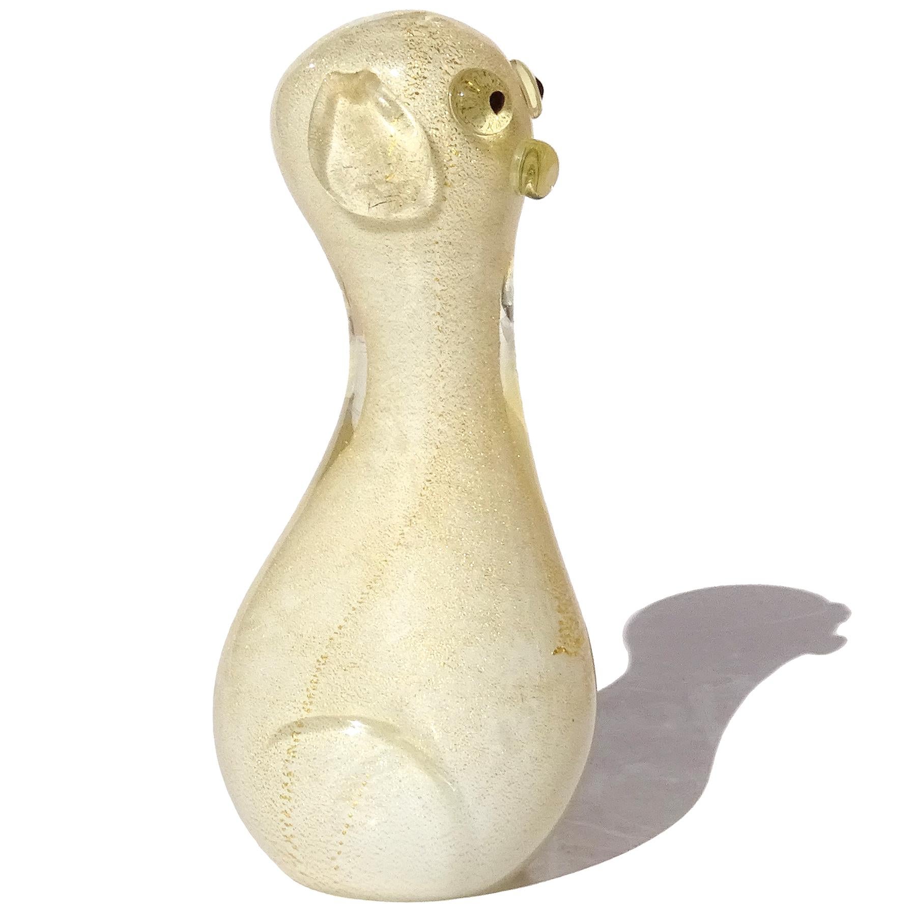 20th Century Seguso Vetri d'Arte Murano White Gold Flecks Italian Art Glass Dog Figurine For Sale