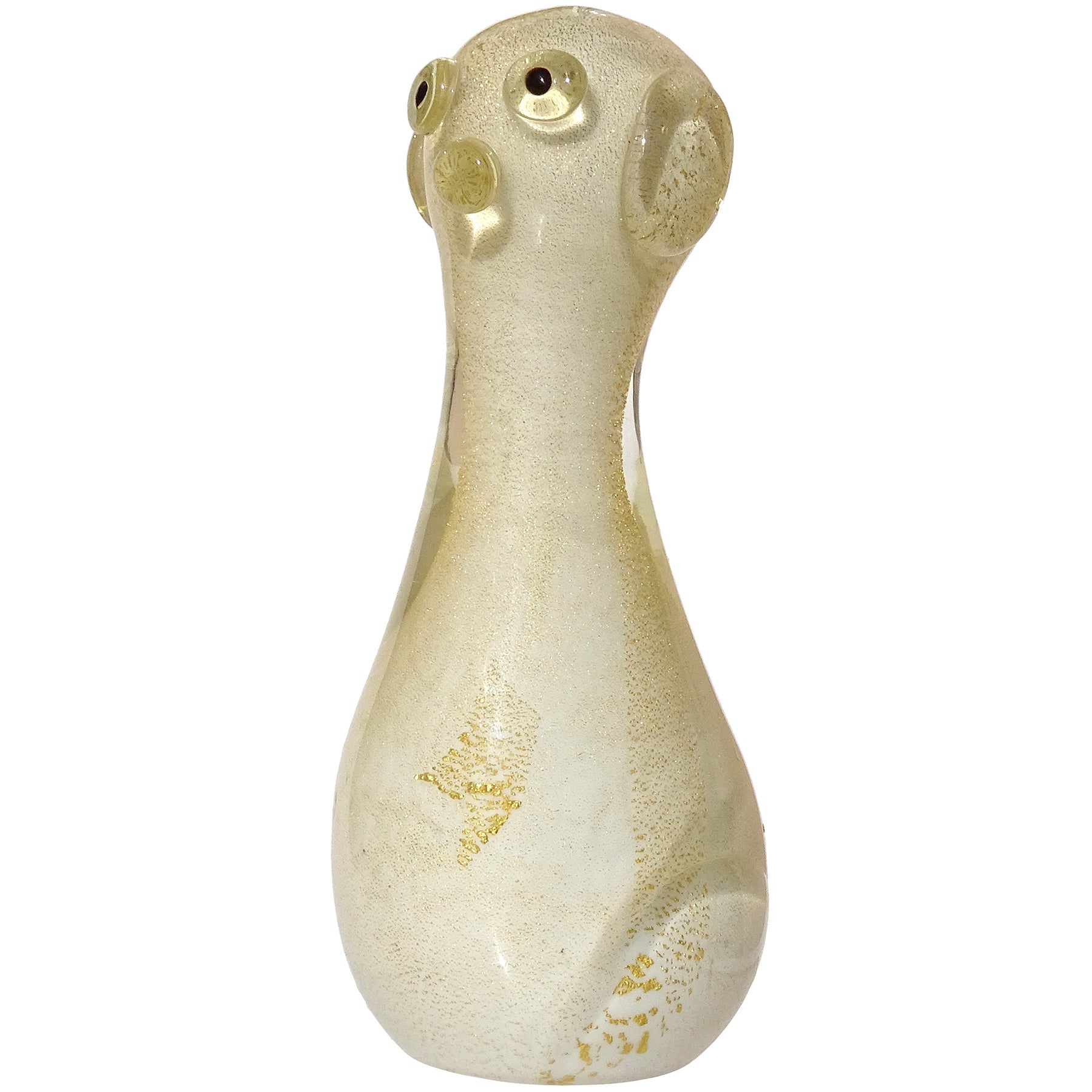Seguso Vetri d'Arte Murano White Gold Flecks Italian Art Glass Dog Figurine For Sale