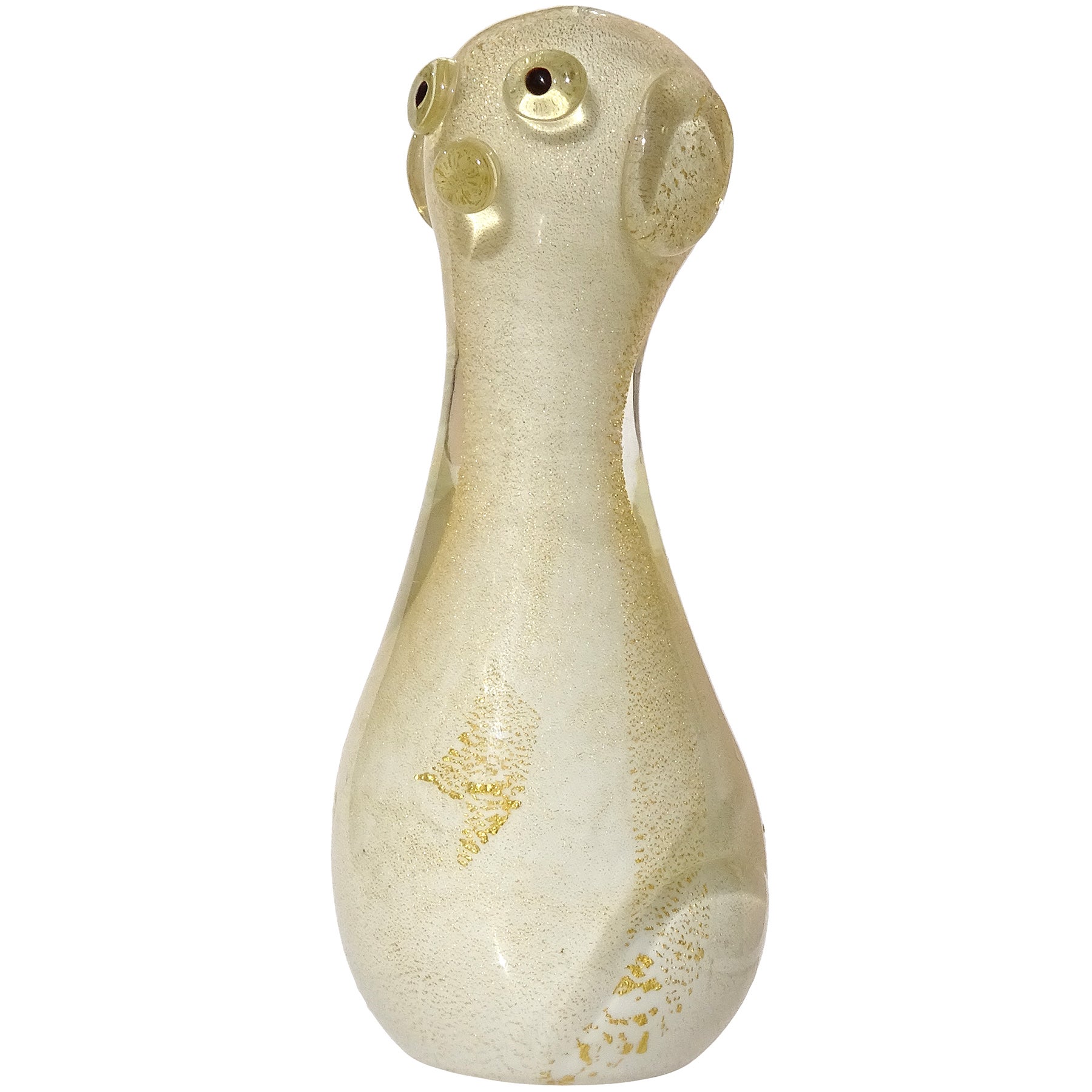 Seguso Vetri d'Arte Figurita de perro de Murano de vidrio artístico italiano con motas de oro blanco