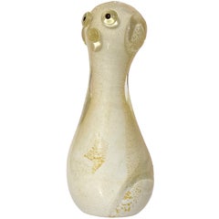 Vintage Seguso Vetri d'Arte Murano White Gold Flecks Italian Art Glass Dog Figurine