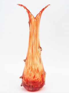 Seguso Vetri d'Arte Orange & Clear Striped Murano Glass Vase with Silver Flecks