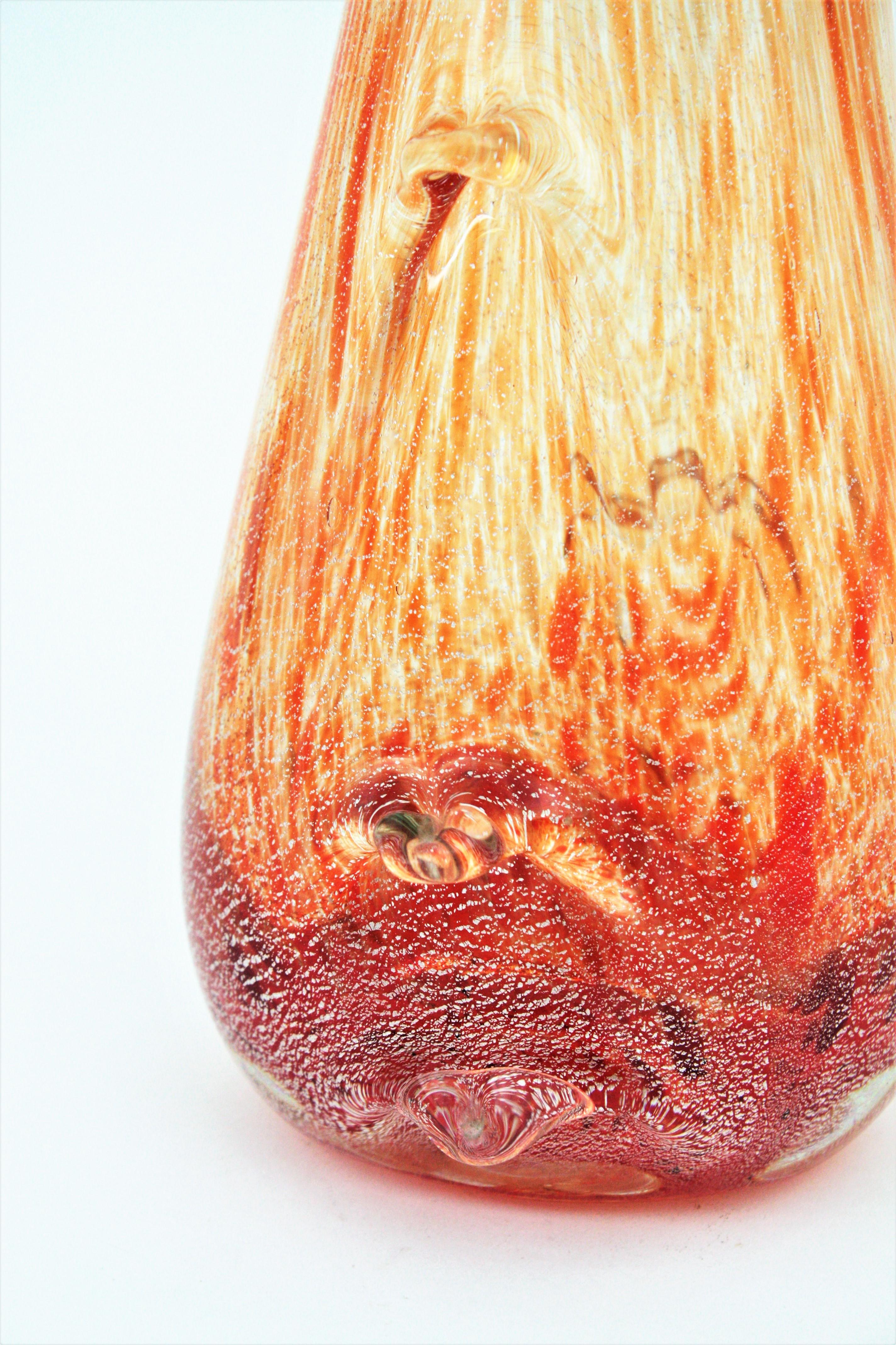 Seguso Vetri d'Arte Orange & Clear Striped Murano Glass Vase with Silver Flecks 3