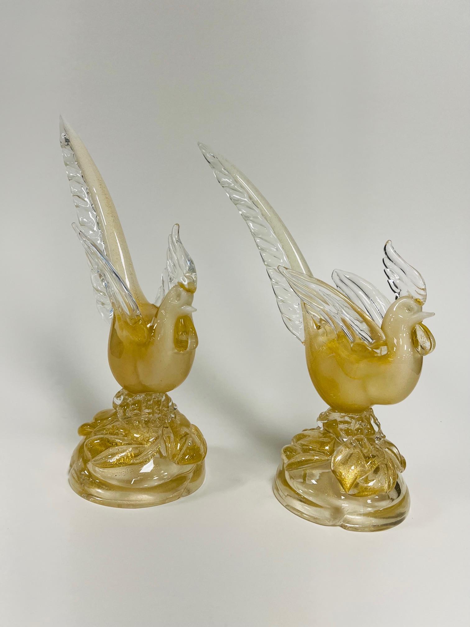 Incredibile e bellissima coppia di uccelli in oro a profusione di Seguso Vetri d'Arte circa 1950 