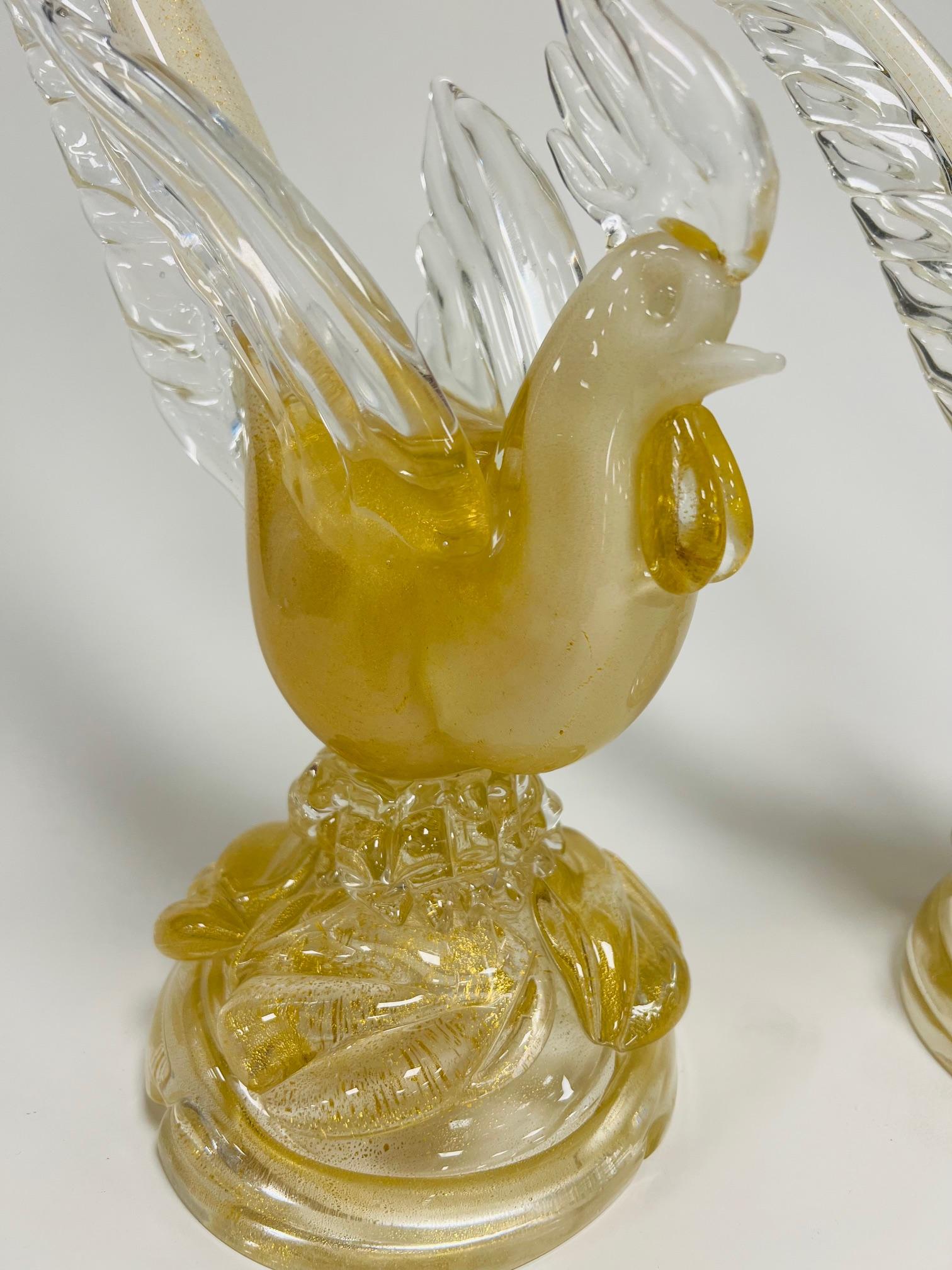 International Style Seguso Vetri d'Arte coppia di uccelli con profusione d'oro circa 1950 in vendita