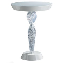 Seguso Vetri d'Arte clear Iridescent white lacquered Side Table Murano Glass