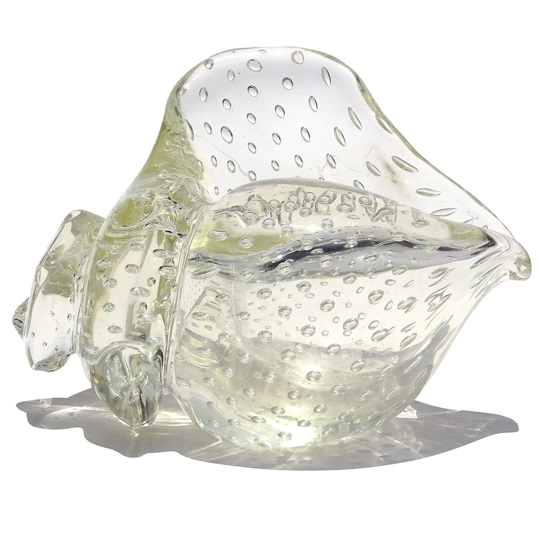 Schöne und seltene Murano mundgeblasen kontrolliert Blasen in klaren italienischen Kunstglas Muschel Skulptur. Dokumentiert auf die Firma Seguso Vetri d'Arte, Modell Nr. 17503. Es ist im Online-Katalog und in den Nachschlagewerken von Seguso Vetri