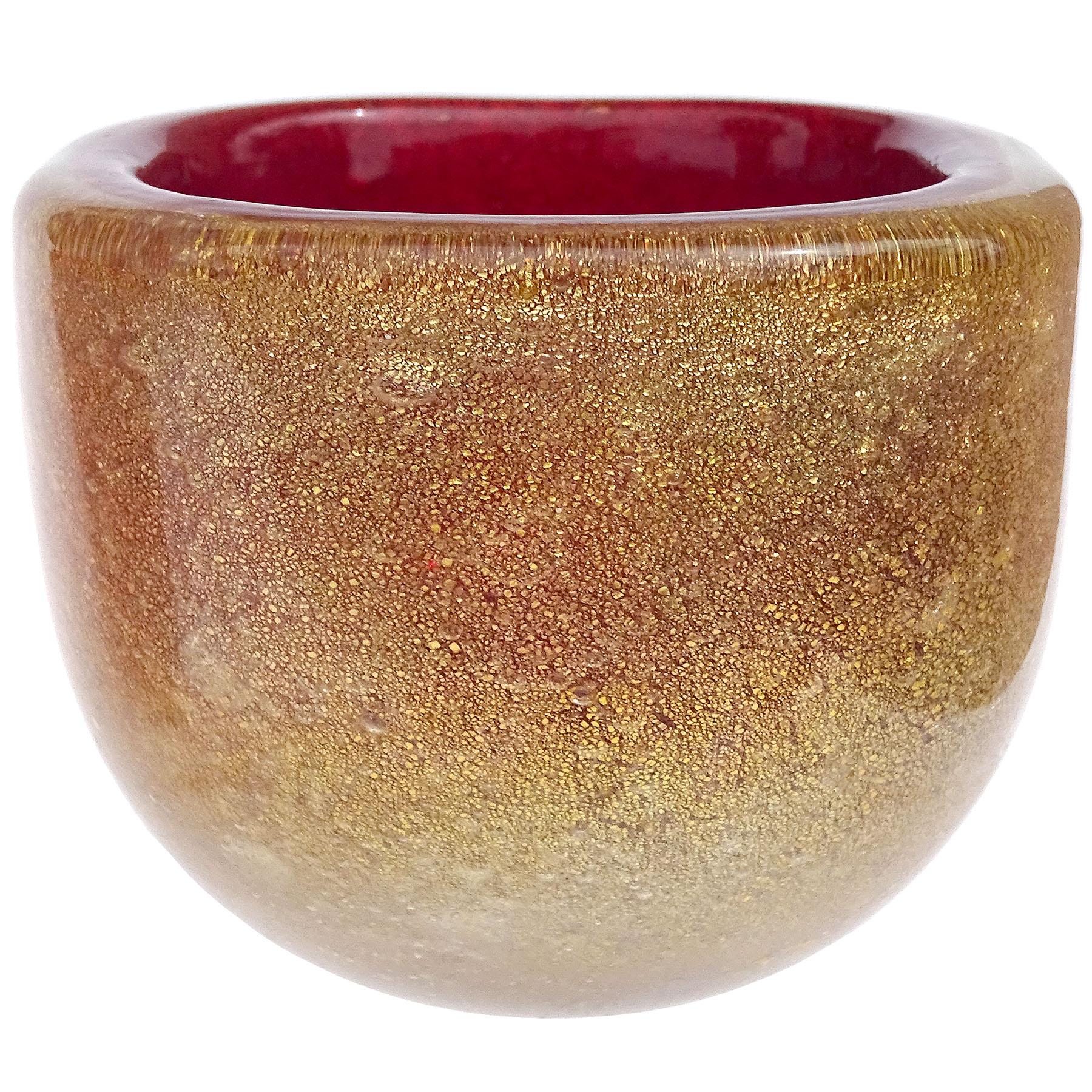 Seguso Vetri d'Arte Poli Murano Red Gold Flecks Italian Art Deco Glass Dish Bowl
