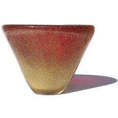 Seguso Vetri d'Arte Poli Murano Red Gold Flecks Italian Art Deco Glass Vase