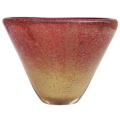 Seguso Vetri d'Arte Poli Murano Red Gold Flecks Italian Art Deco Glass Vase