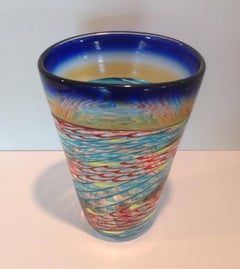 Seguso Vetri D'Arte Signed Murano Lattice and Encalmo Art Glass Vase