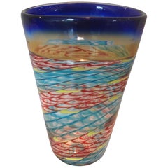 Seguso Vetri D'Arte Signed Murano Lattice and Encalmo Art Glass Vase