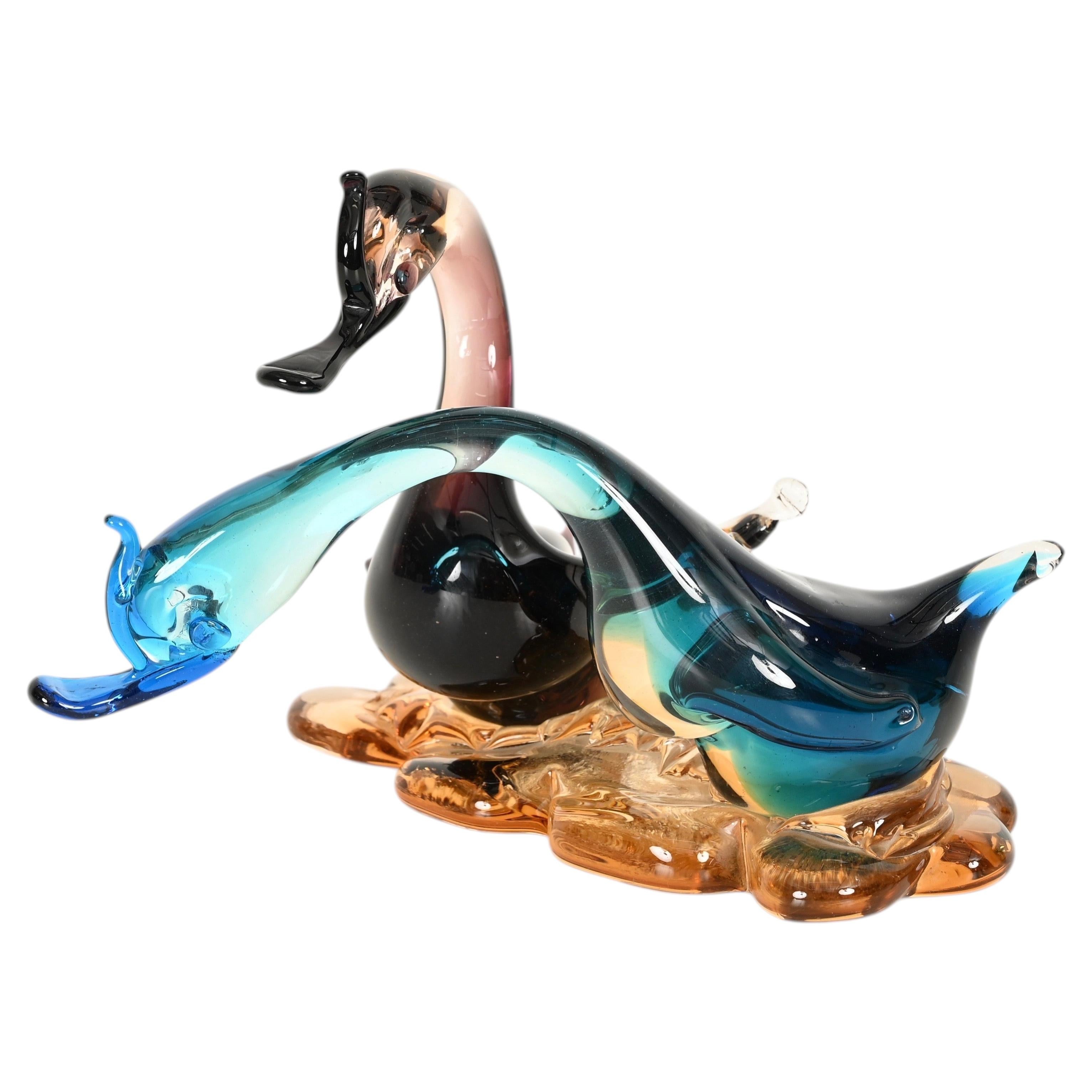 Seguso Vetri d'Arte Sommerso Blown Glass Swan Sculpture, Italy, 1960s
