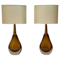 Seguso Vetri D'Arte "Sommerso" Murano Glass  Pair of Table Lamps, Mid-Century