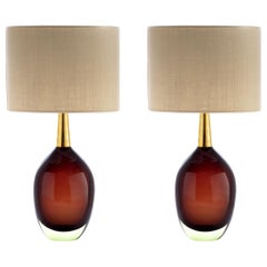 Seguso Vetri d'Arte "Sommerso" Murano Glass Signed Pair of Table Lamps, 1950s