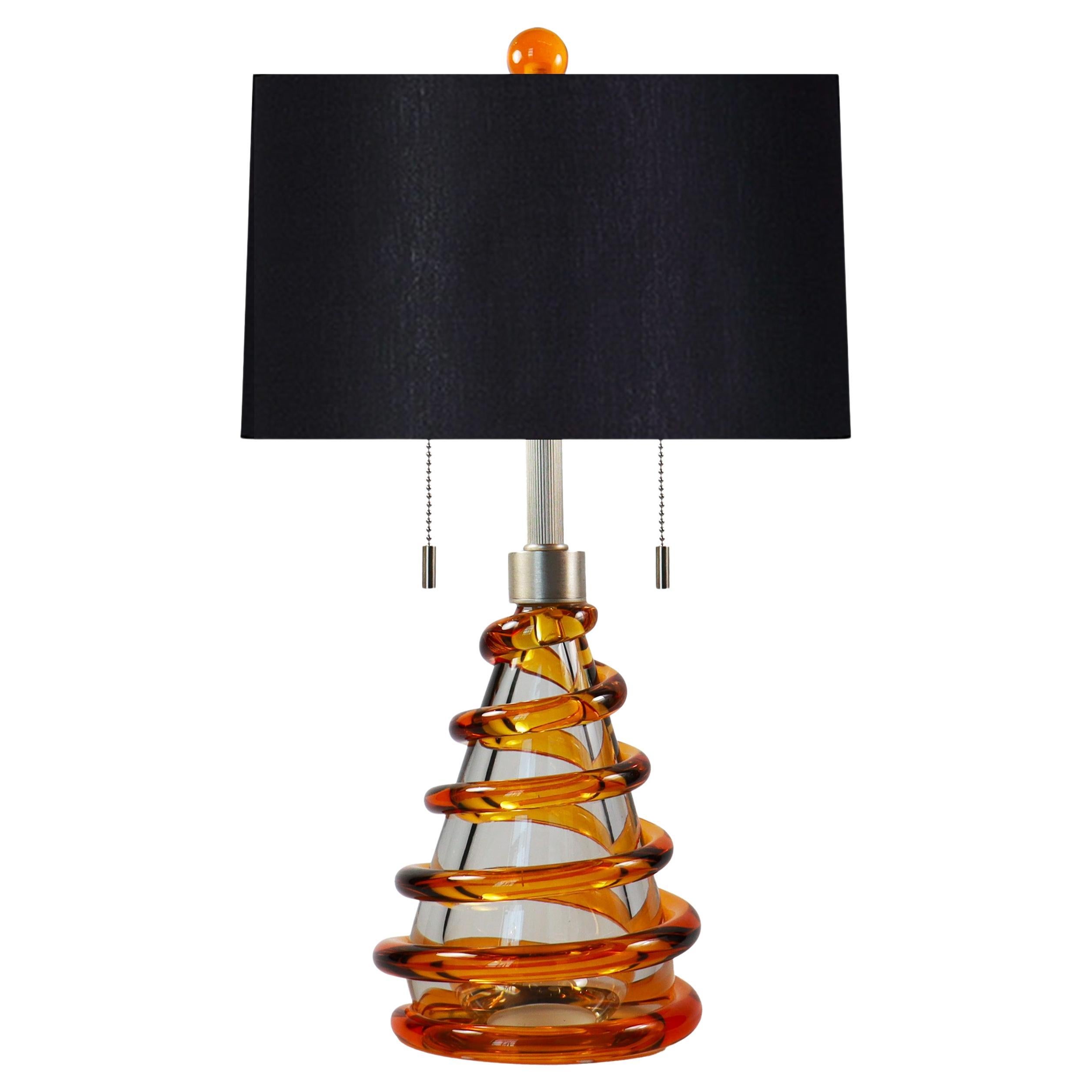 Seguso Vetri d'Arte Spiral Table Lamp Amber Murano Glass