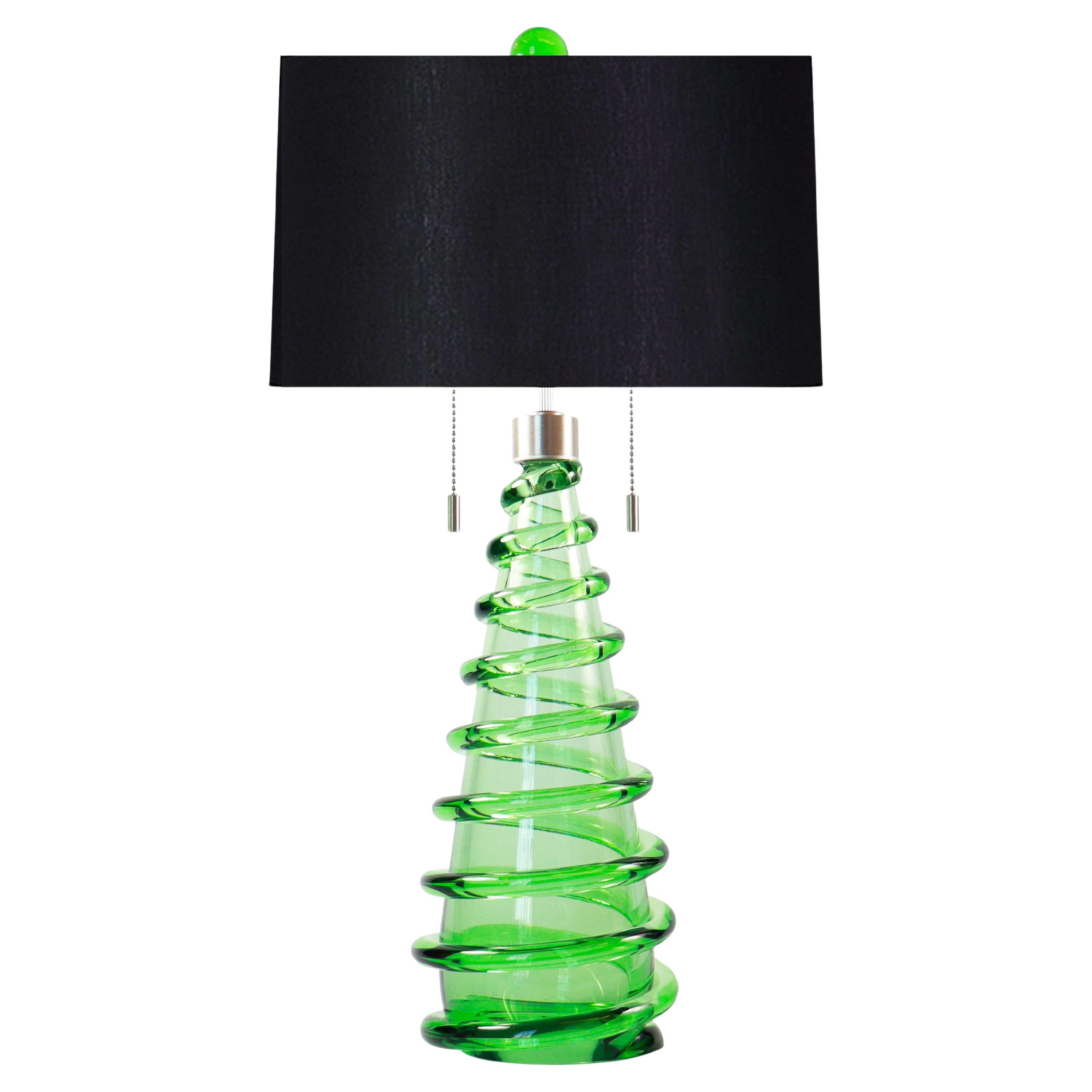 Seguso Vetri d'Arte Spiral Table Lamp Green Murano Glass