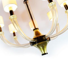 Seguso Vetri d'Arte Splendor Clear Gold Murano Glass 7-Light Chandelier